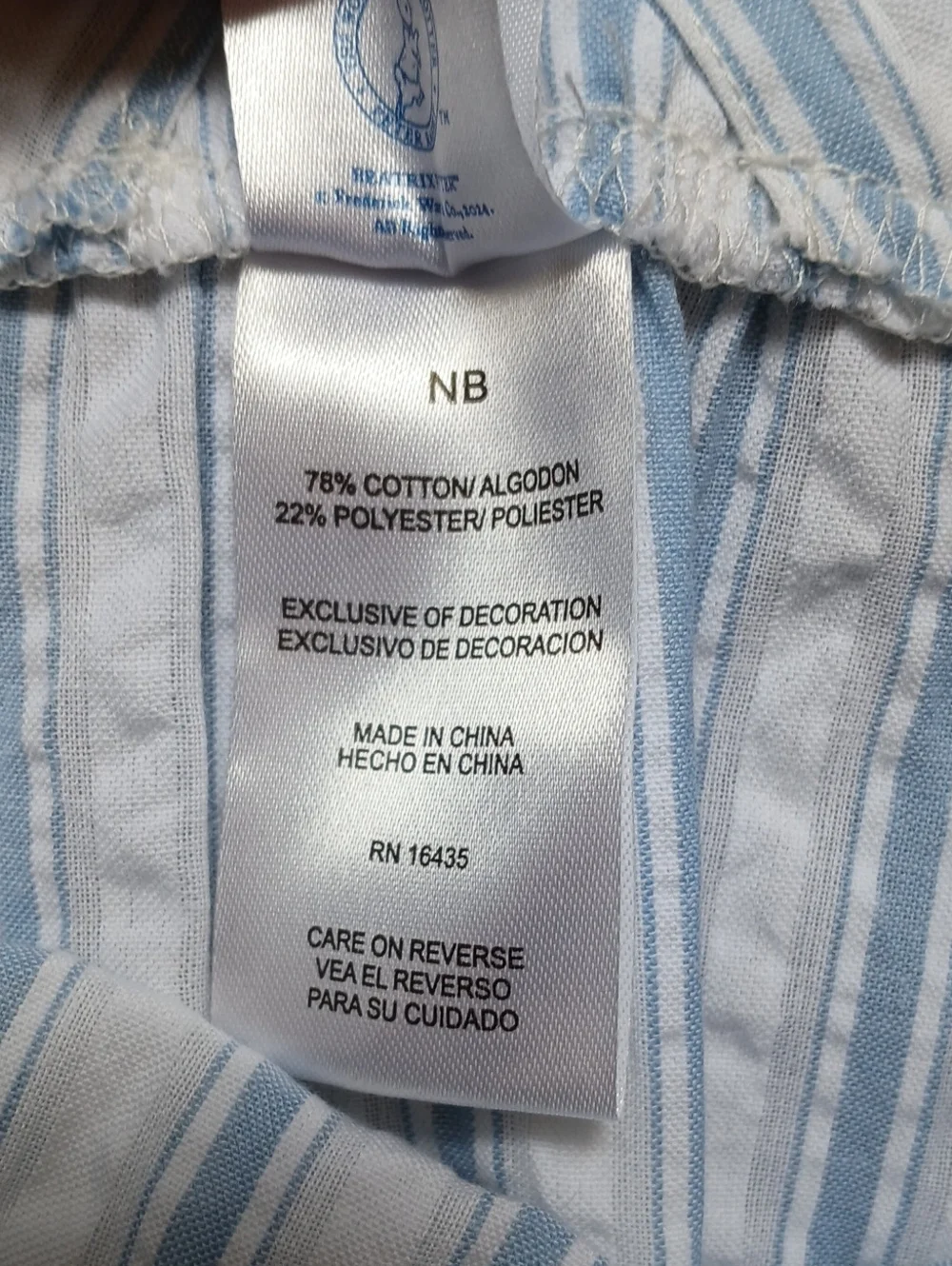 Peter Rabbit Baby Boy Striped Embroidered Bibshort Size Newborn